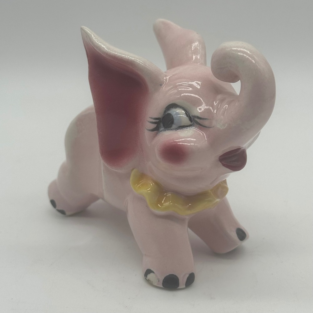 Vintage 1950s Thames Japan Pink Elephant Anthropomorphic Ceramic Figurine Foil